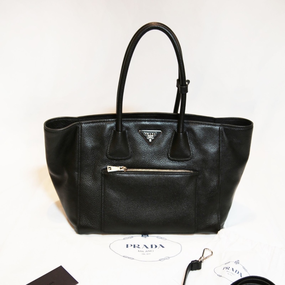 PRADA Vitello Phenix Front Pocket Shopping Tote